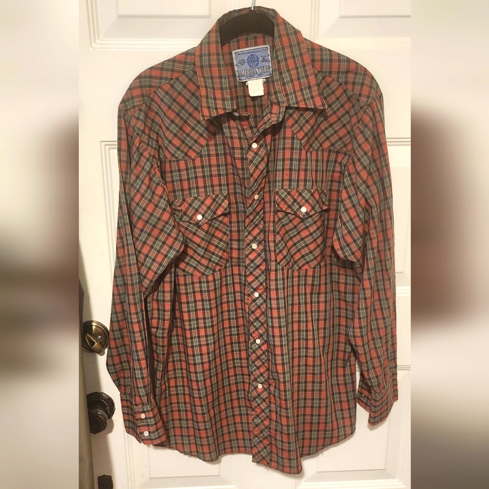 VINTAGE American Hero by Wrangler Men's Long Sleeve Snaps Western Shirt Size L
